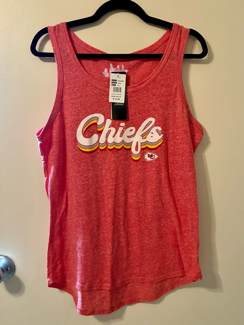 NWT Kansas City Chiefs Licensed NFL Tank Top Retro Heathered Red Women’s XL